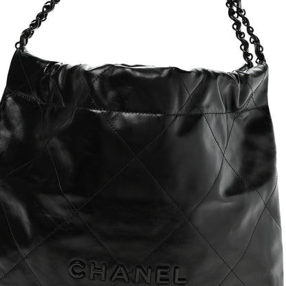 Shiny Calfskin Quilted Small Chanel 22 So Black