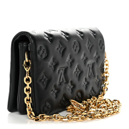 Lambskin Embossed Monogram Pochette Coussin Black