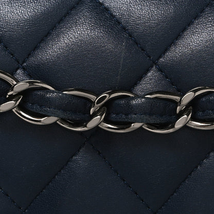 Lambskin Quilted Jumbo Double Flap Navy