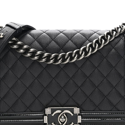 Goatskin Quilted Patent Medium Duo Boy Flap Dark Blue