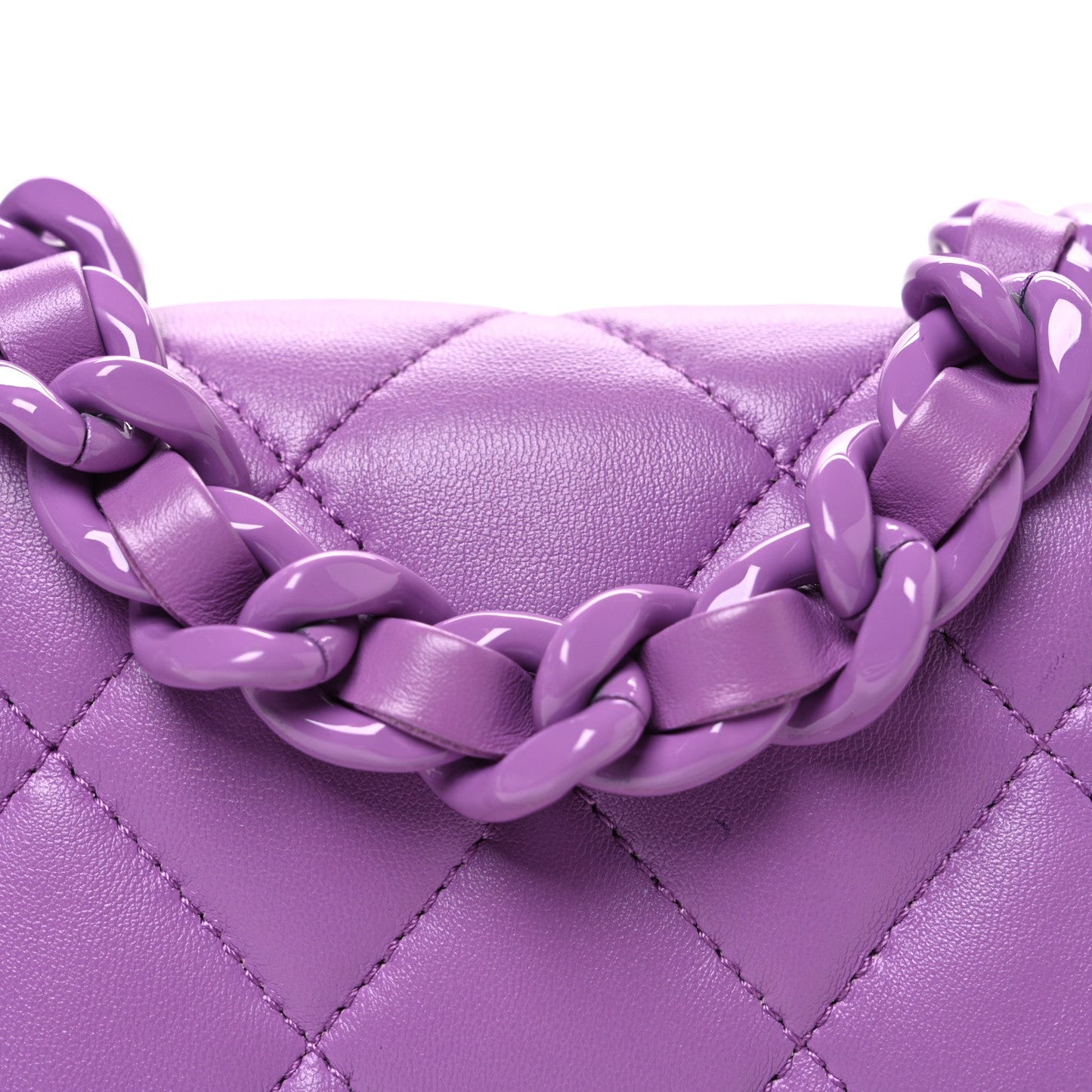 Lambskin Quilted Mini Lacquered Chain Flap Purple