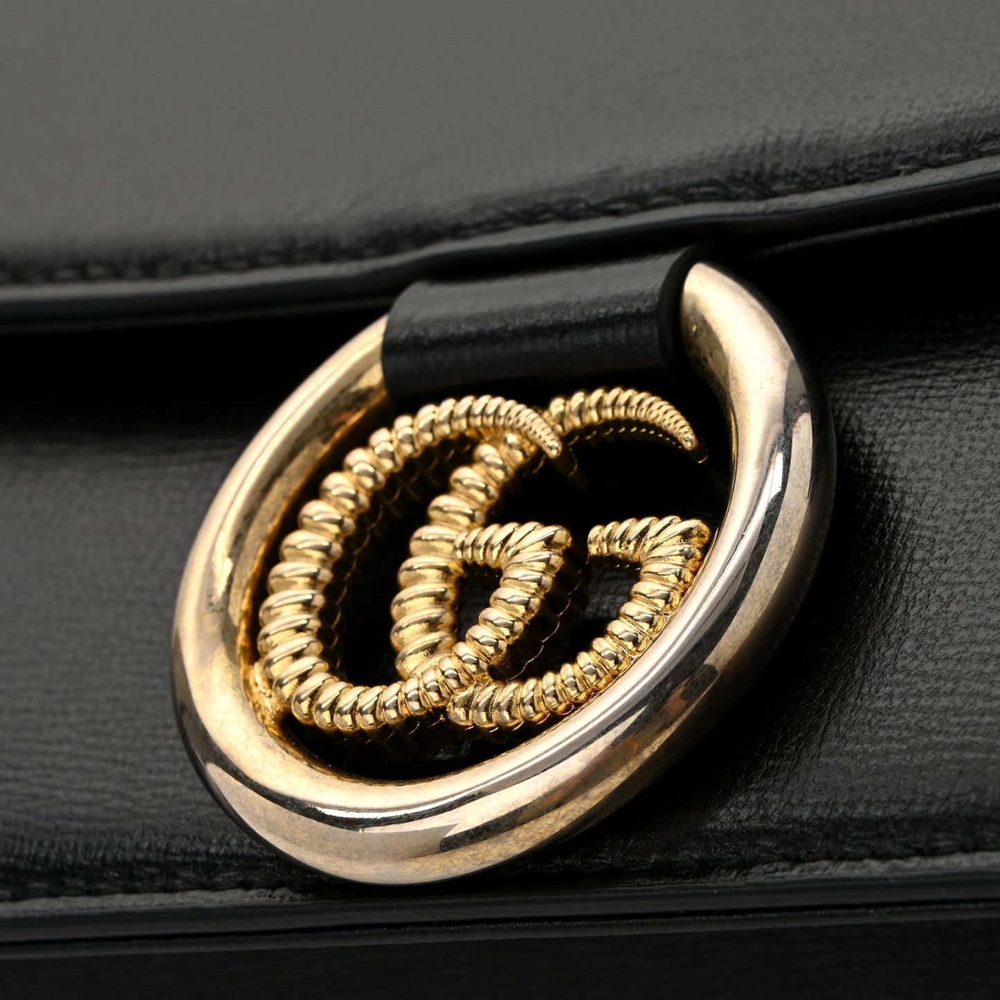 Textured Calfskin Small Torchon GG Ring Shoulder Bag Black