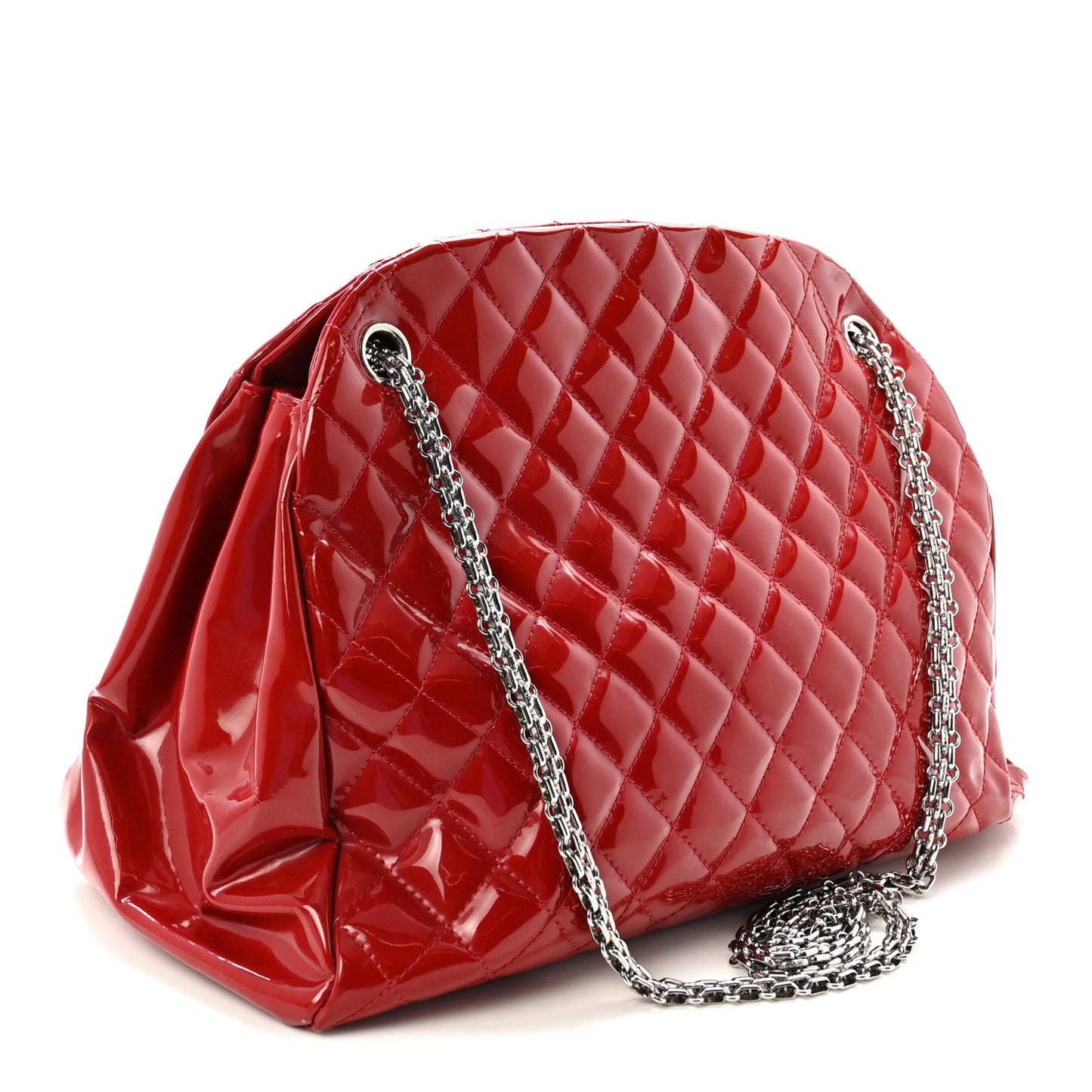 Patent Quilted Large Just Mademoiselle Bowling Bag Red