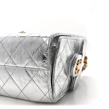 Metallic Aged Calfskin Quilted Mini Chanel 25 Handbag Silver