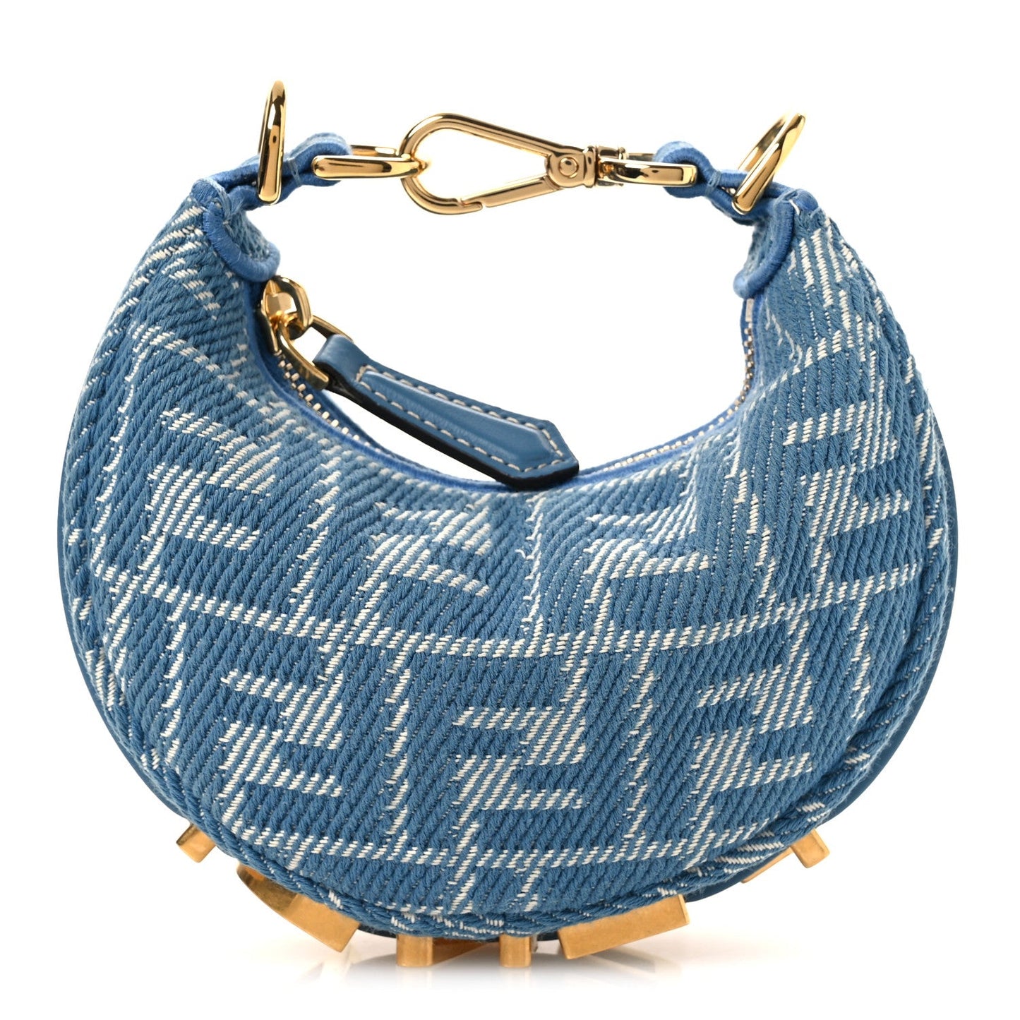 Denim Effect Fabric Jacquard FF Nano Fendigraphy Hobo Charm Blue