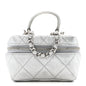 Metallic Caviar Quilted Mini Top Handle Vanity With Chain Silver
