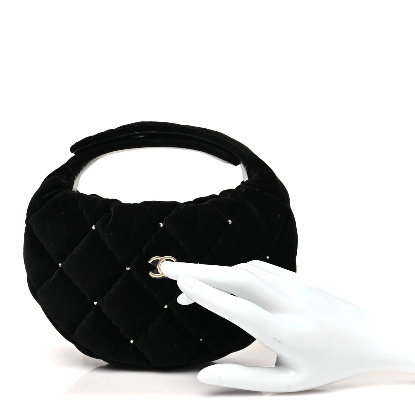 Velvet Diamanté Quilted Pocket Pouch Hobo Black