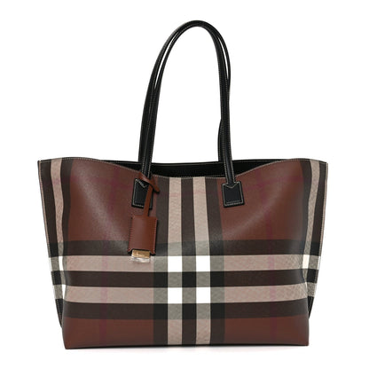 E-Canvas Check Medium Soft TB Tote Dark Birch Brown