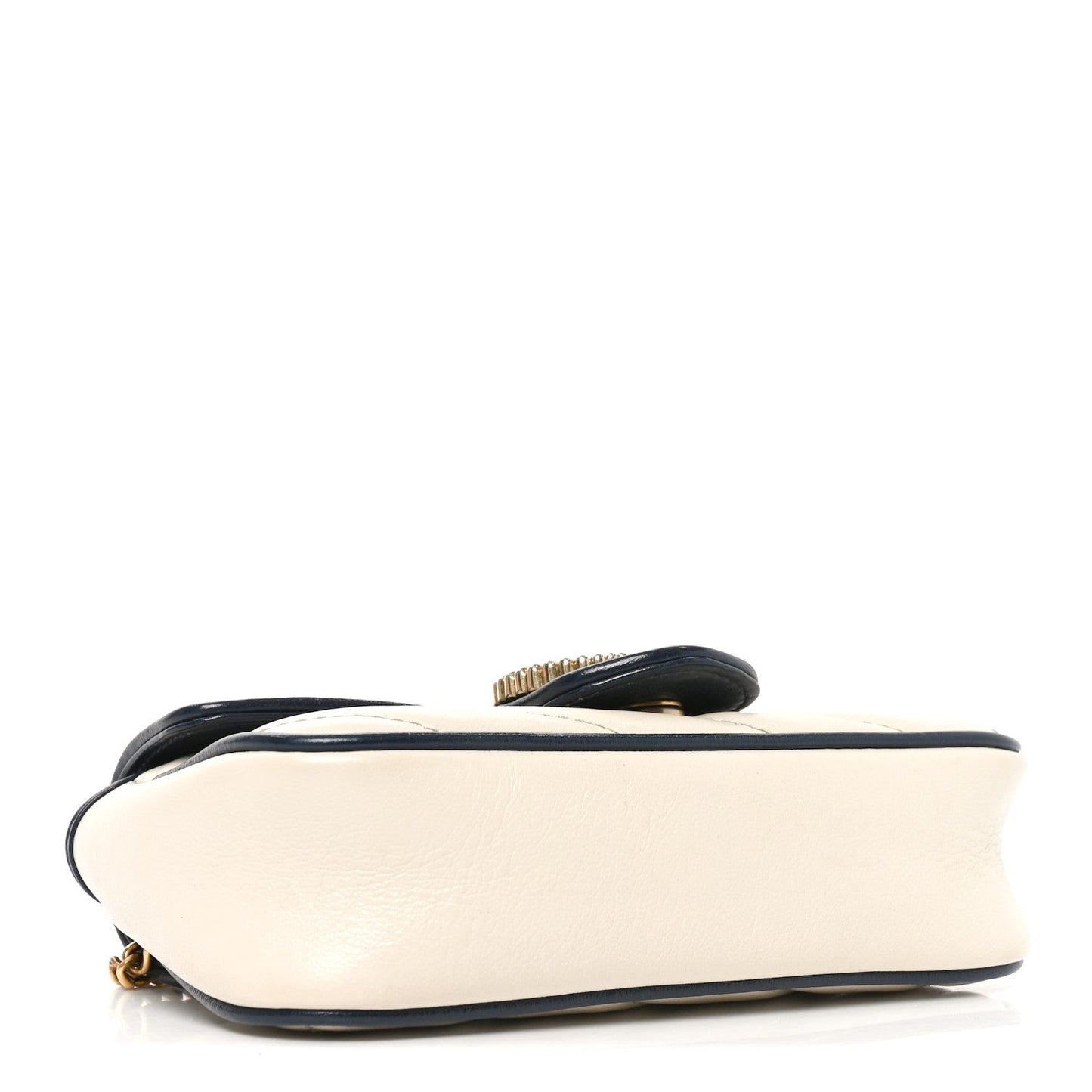 Vintage Effect Calfskin Matelasse Diagonal Super Mini Torchon GG Marmont Shoulder Bag Mystic White Blue Agata