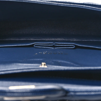 Caviar Quilted Medium Double Flap Navy
