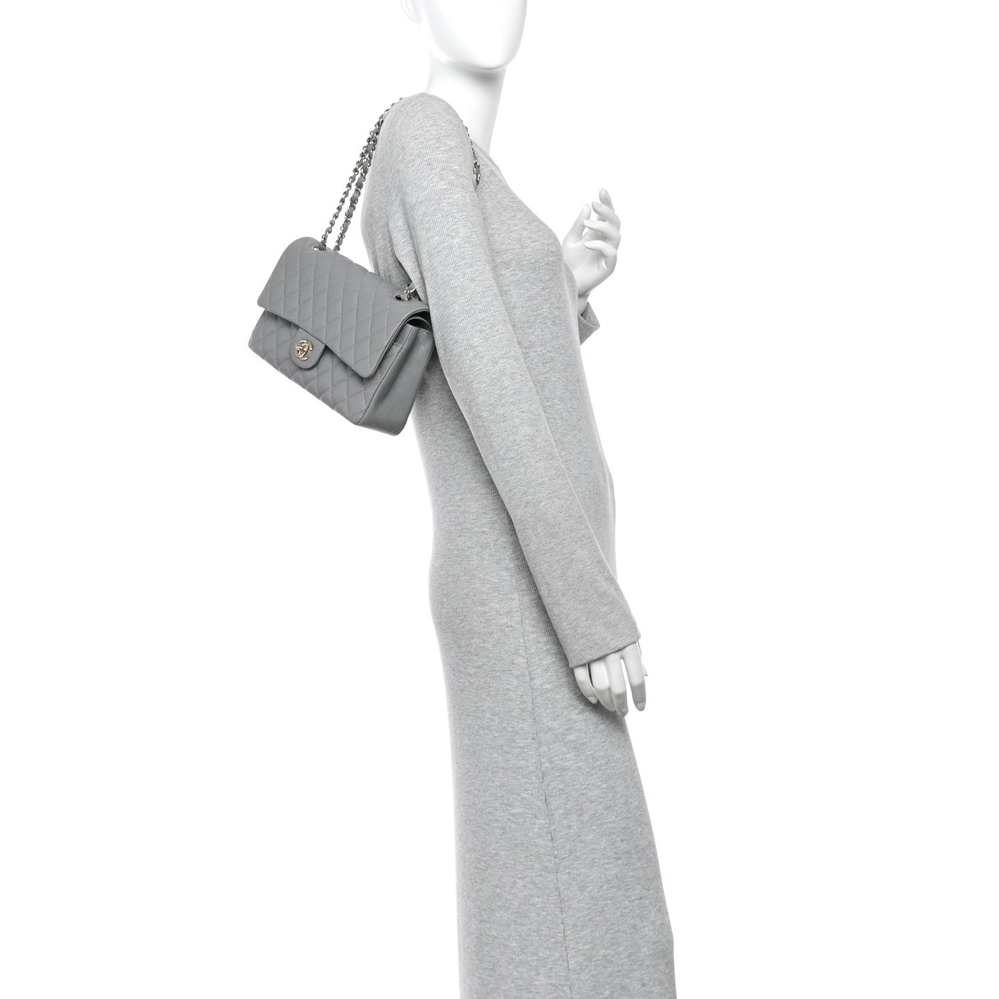 Caviar Quilted Medium Double Flap Grey