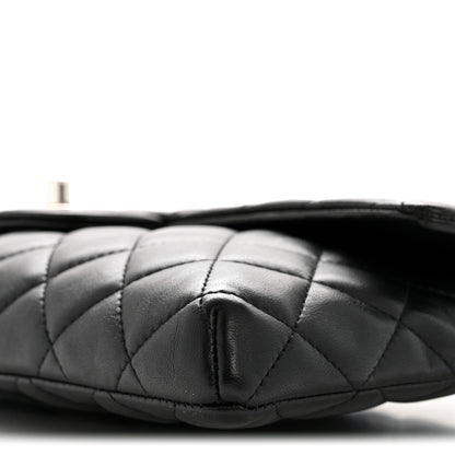 Lambskin Quilted Flap Clutch Black