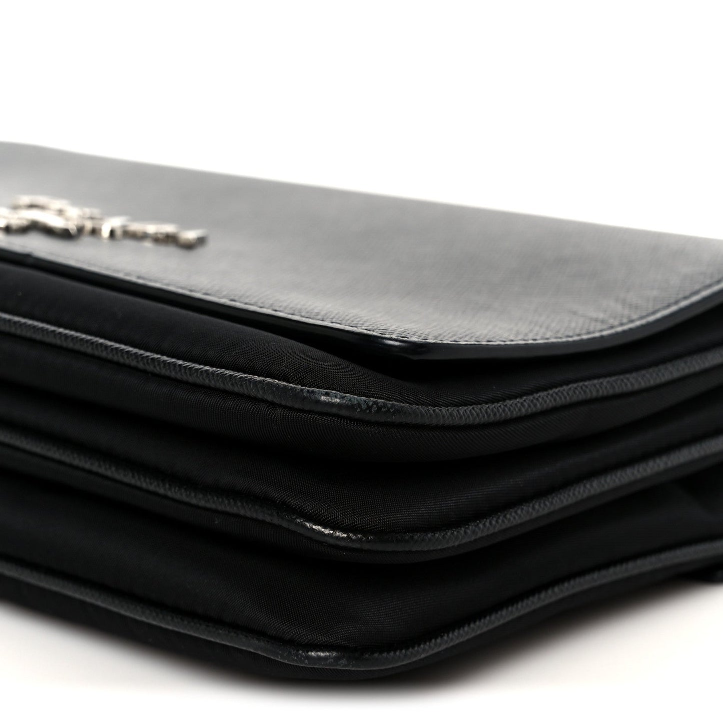 Saffiano Tessuto Nylon Chain Shoulder Bag Black
