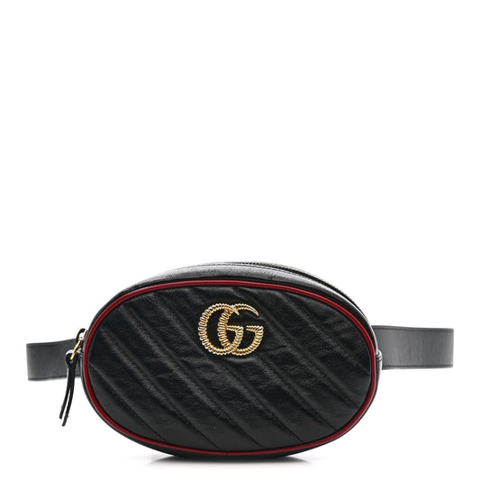 Azalea Calfskin Matelasse Diagonal Torchon GG Marmont Belt Bag 85 34 Black Romantic Cerise