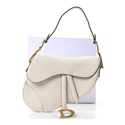 Grained Calfskin Saddle Bag White