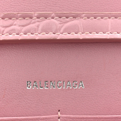 Shiny Calfskin Crocodile Embossed Hourglass Chain Bag Powder Pink