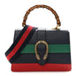 Moon Calfskin Bamboo Web Medium Dionysus Top Handle Bag Blue Emerald Hibiscus Red