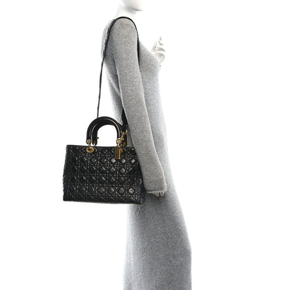Crinkled Patent Cannage Large Lady Dior Black