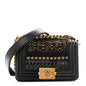 Lambskin Metallic Tweed Embroidered Mini Boy Flap Black Gold Multicolor