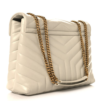 Calfskin Y Quilted Monogram Medium Loulou Chain Satchel Crema Soft