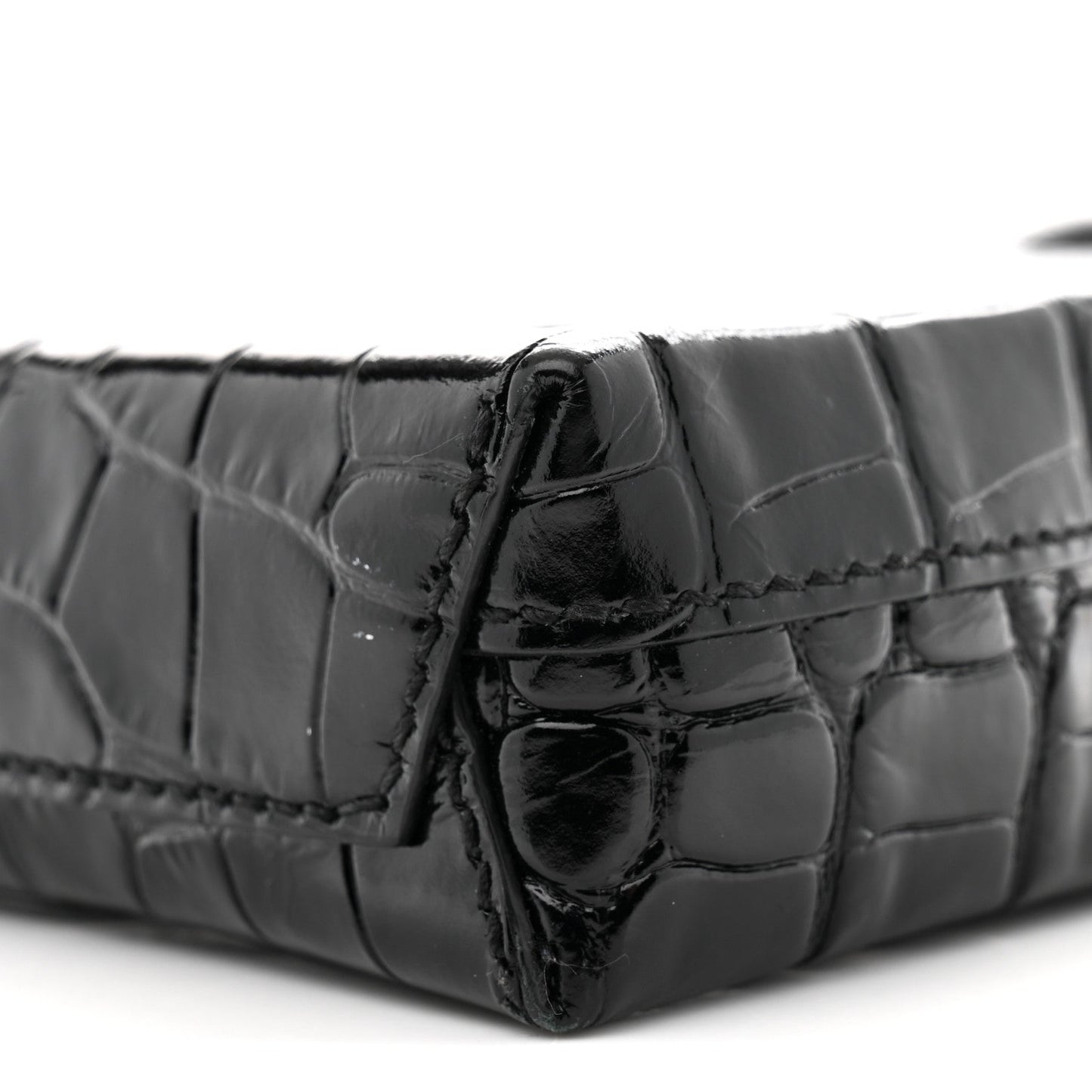Calfskin Crocodile Embossed Logo Shopping Phone Holder Bag Black