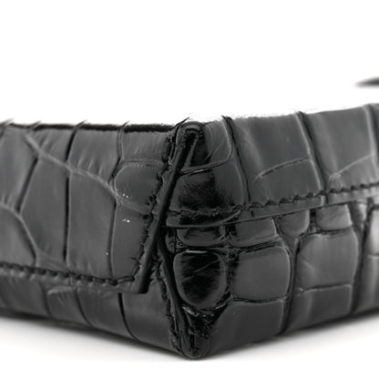 Calfskin Crocodile Embossed Logo Shopping Phone Holder Bag Black