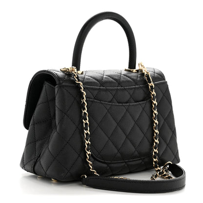Caviar Quilted Mini Coco Handle Flap Black