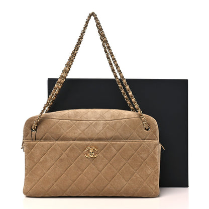 Suede Calfskin Quilted Camerissimo Camera Case Beige