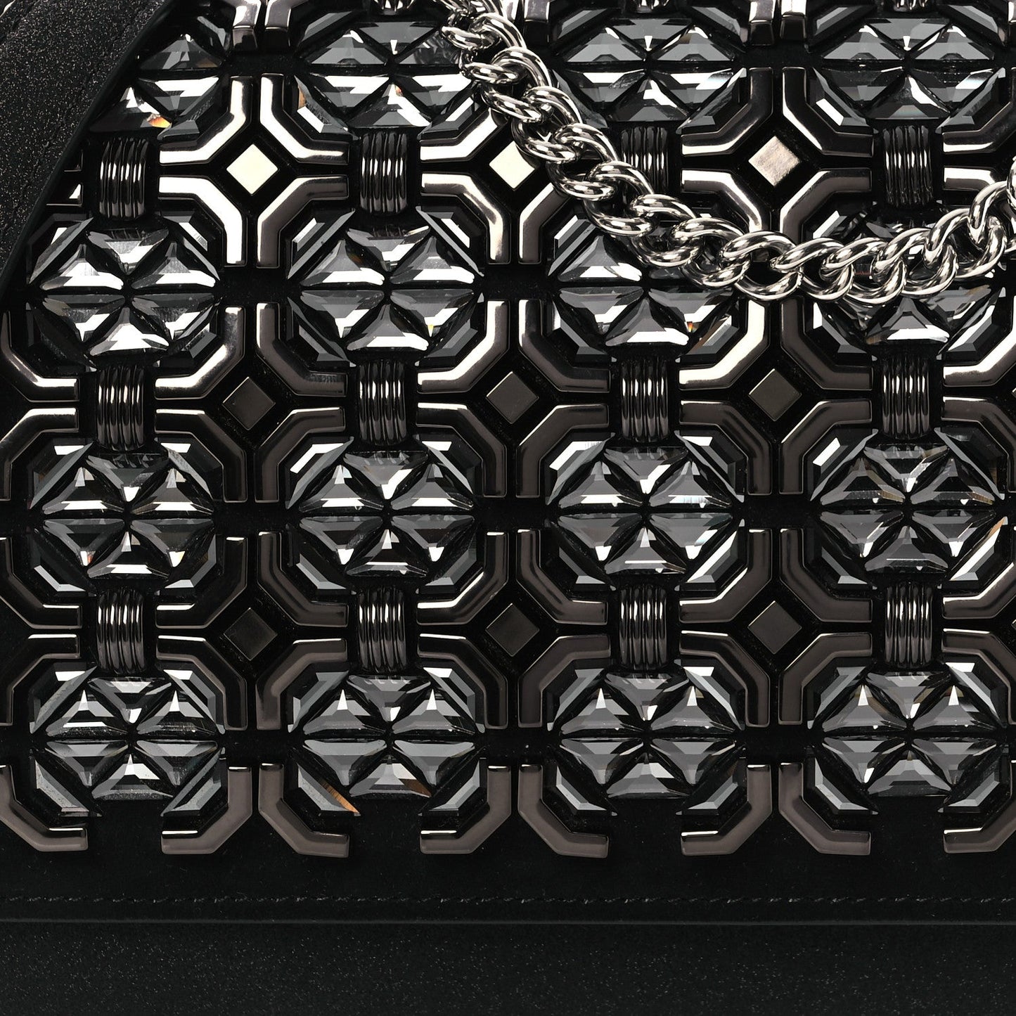 Suede Glitter Calfskin Embellished Paloma Clutch Black