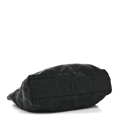 Nylon Tessuto Impuntu Quilted Flap Shoulder Bag Black