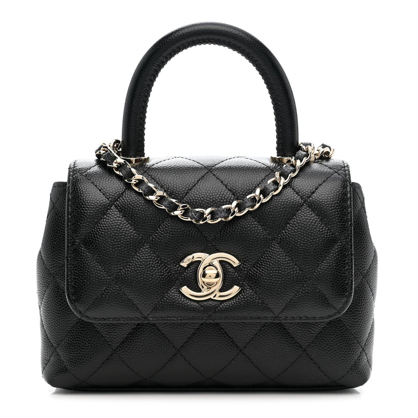 Caviar Quilted Coco Handle Clutch With Chain Black