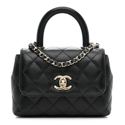 Caviar Quilted Coco Handle Clutch With Chain Black
