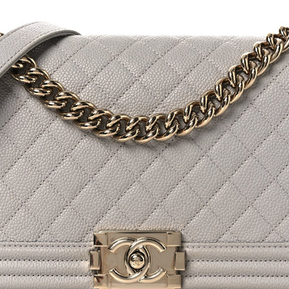 Caviar Quilted Medium Boy Flap Grey