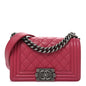 Calfskin Quilted Small Boy Flap Dark Pink