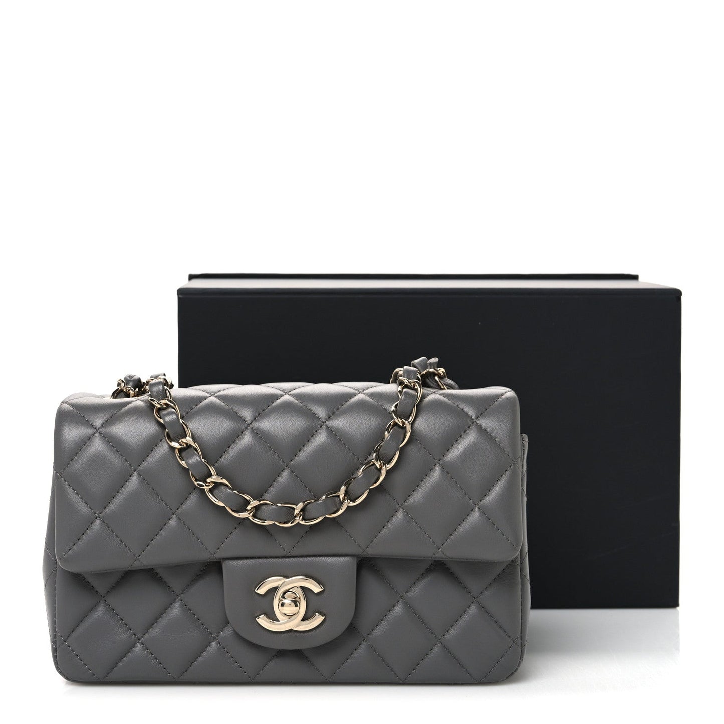 Lambskin Quilted Mini Rectangular Flap Grey