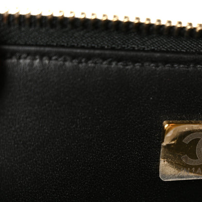 Shiny Calfskin Quilted Top Handle Vanity Black