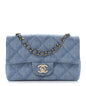 Printed Denim Quilted Mini Rectangular Flap Light Blue