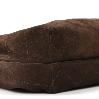 Suede Calfskin Plexiglass Tortoise Shell Quilted Pouch Dark Brown
