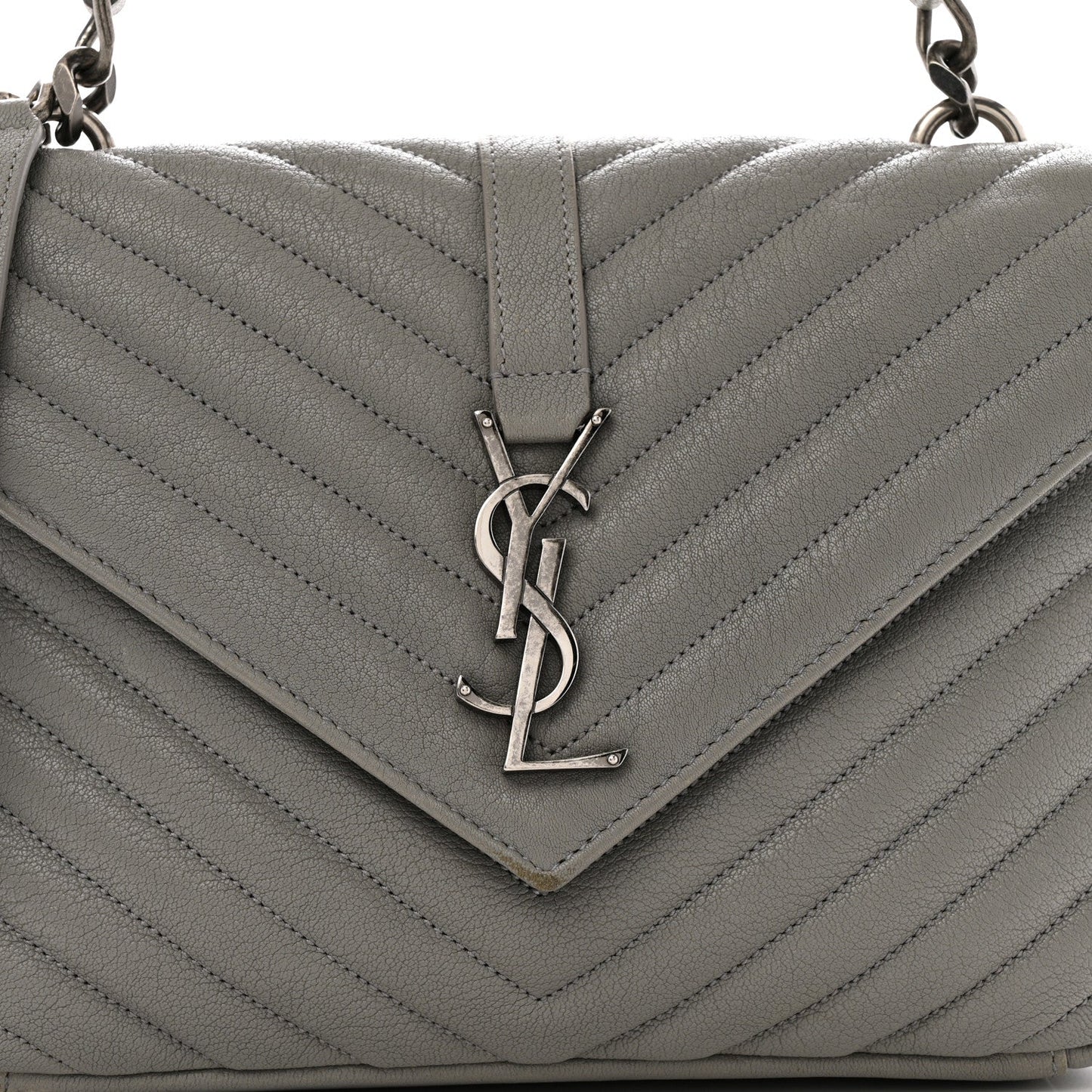 Sheepskin Matelasse Chevron Monogram Medium College Bag Granite