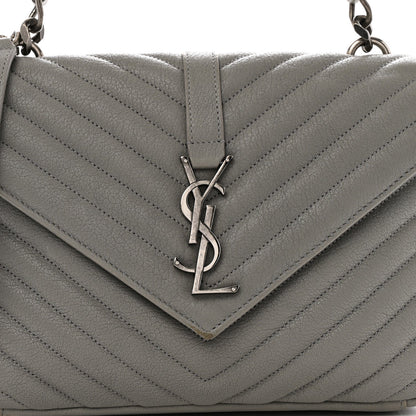 Sheepskin Matelasse Chevron Monogram Medium College Bag Granite