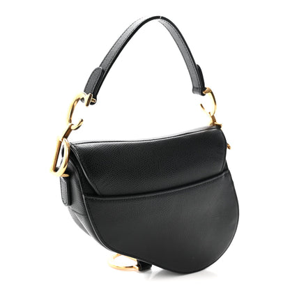 Grained Calfskin Mini Saddle Bag Black