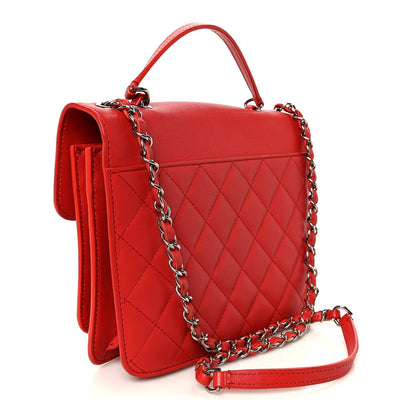 Grained Calfskin Quilted Large CC Box Flap Red