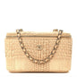 Braided Raffia Top Handle Slim Vanity Case With Chain Beige