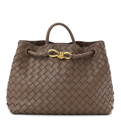 Nappa Intrecciato Medium Andiamo Shoulder Bag Taupe Grey