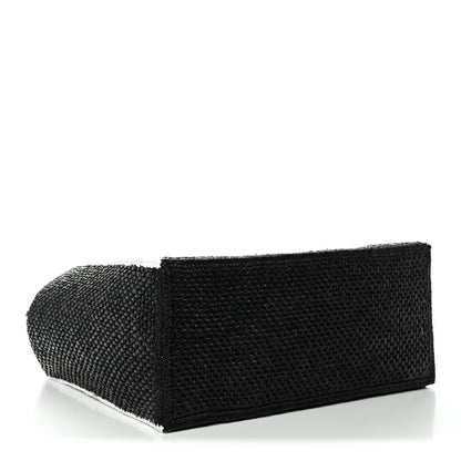 Raffia Large Paula's Ibiza Logo Tote Black White