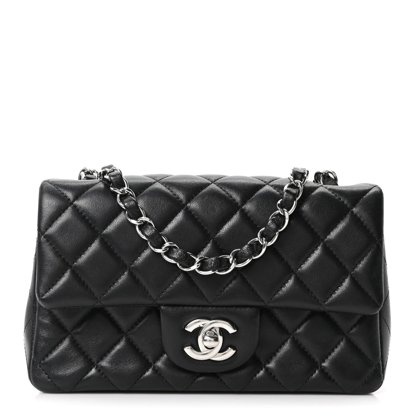 Lambskin Quilted Mini Rectangular Flap Black