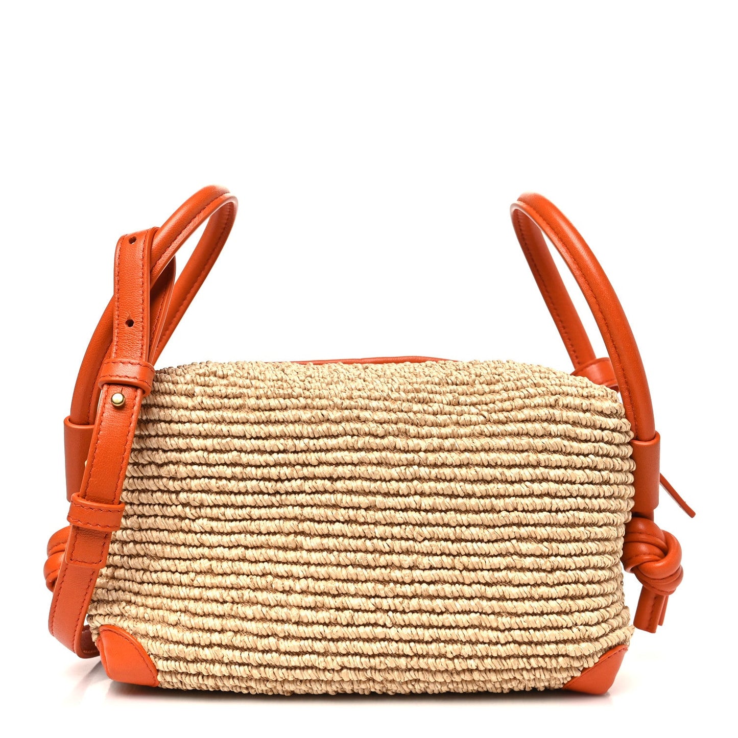 Raffia Calfskin Small Loop Top Handle Natural Burned Orange