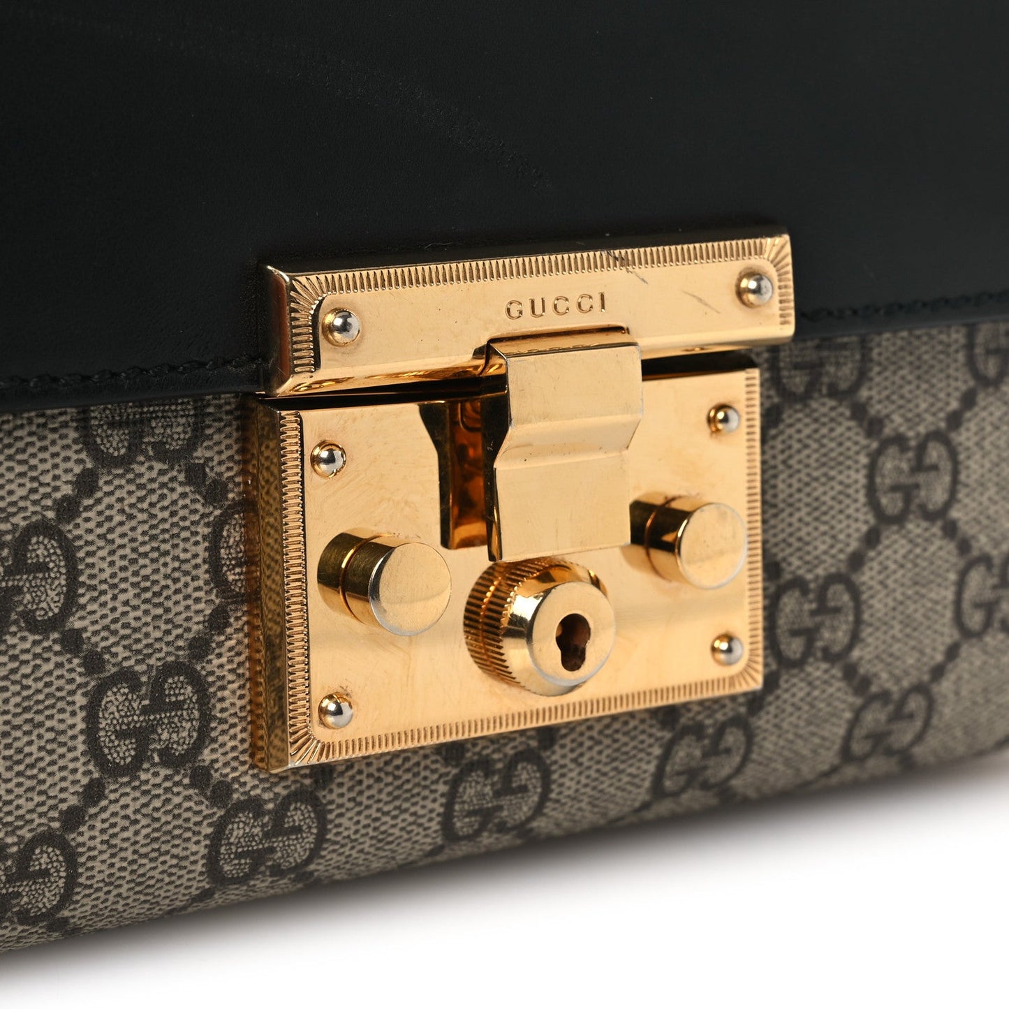 GG Supreme Monogram Calfskin Small Padlock Shoulder Bag Beige Black Cuir