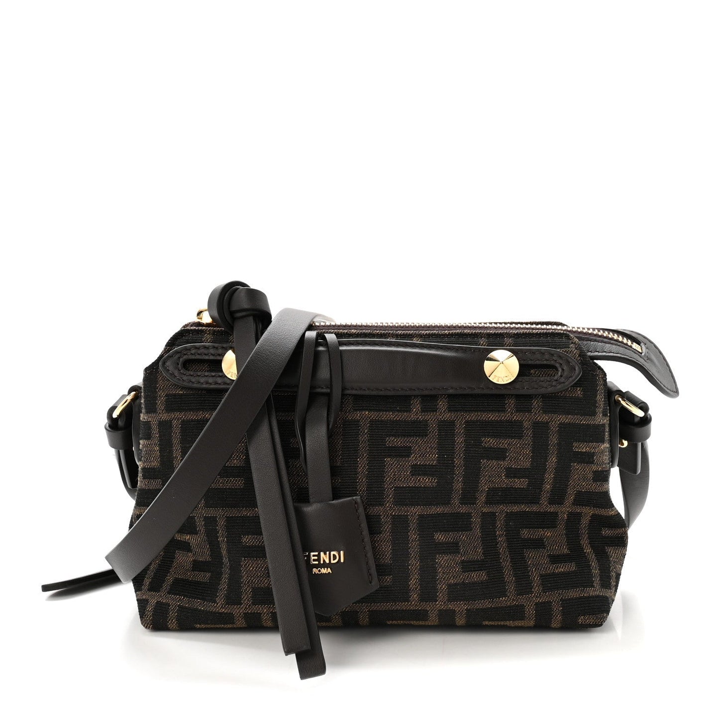 Vitello Grace Jacquard FF Mini By The Way Boston Bag Tobacco Moro Ebano