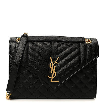 Grain De Poudre Textured Mixed Matelasse Triquilt Medium Monogram Satchel Black
